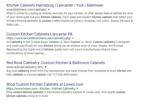 Google local organic search results example Google local organic search results example