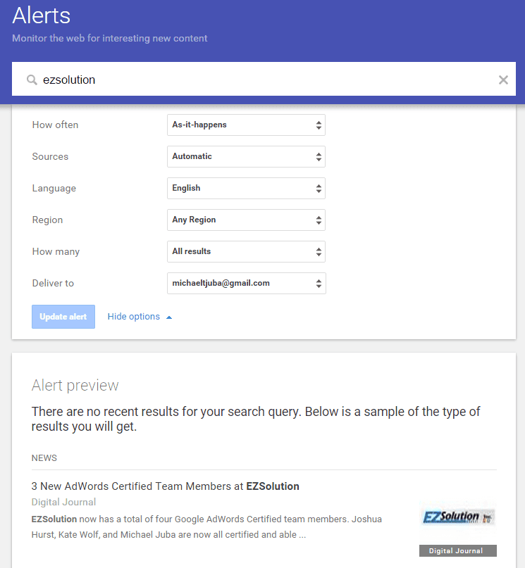 google alerts ez